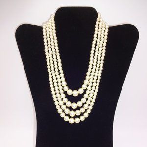 Vintage Faux Pearl Necklace 4 Four Strands Ivory Off White Graduating Hong Kong